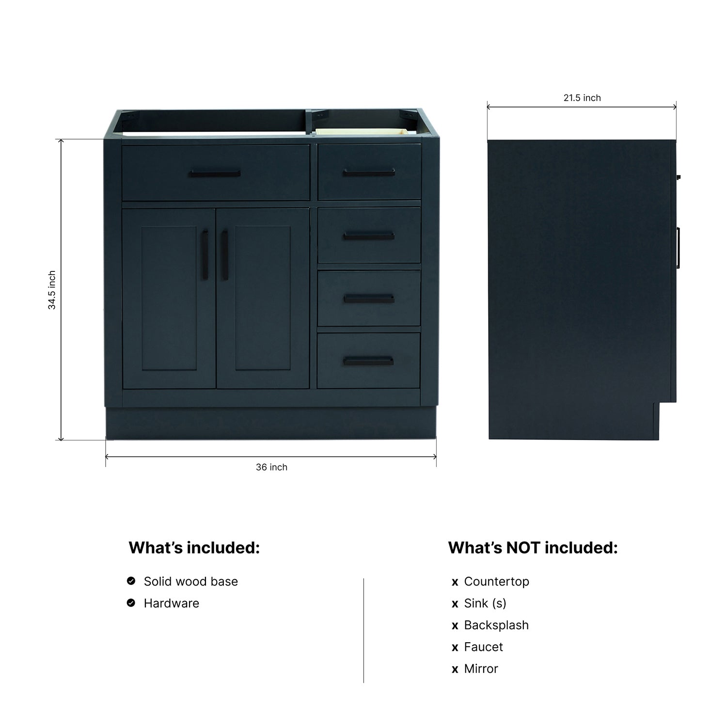 Isabella 36-inch Midnight Blue base cabinet on dimensions