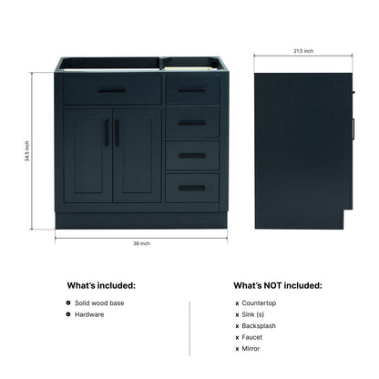 Isabella 36-inch Midnight Blue base cabinet on dimensions