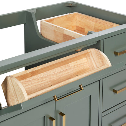 Isabella 36-inch Vintage Green base cabinet on white back ground side view open door