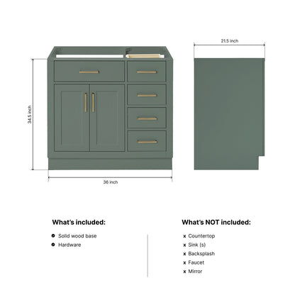Isabella 36-inch Vintage Green base cabinet on dimensions