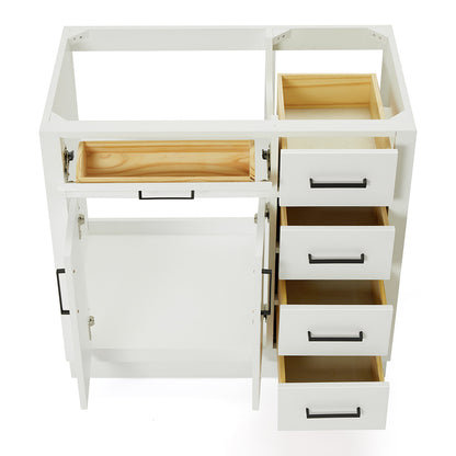 Isabella 36-inch White base cabinet on white back ground front view open door
