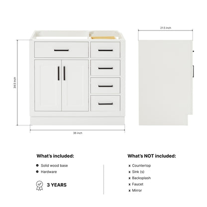 Isabella 36-inch White base cabinet on dimensions