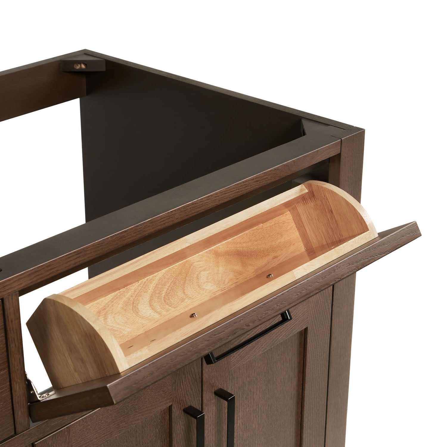 Isabella 36-inch Brown Oak base cabinet on white back ground top down