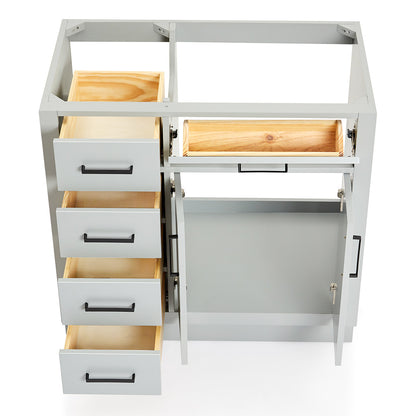Isabella 36-inch Grey base cabinet on white back ground front view open door