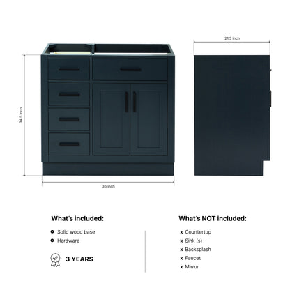 Isabella 36-inch Midnight Blue base cabinet on dimensions