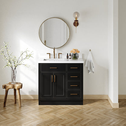 Isabella 36-Inch Black bathroom vanity in styled bathroom setting