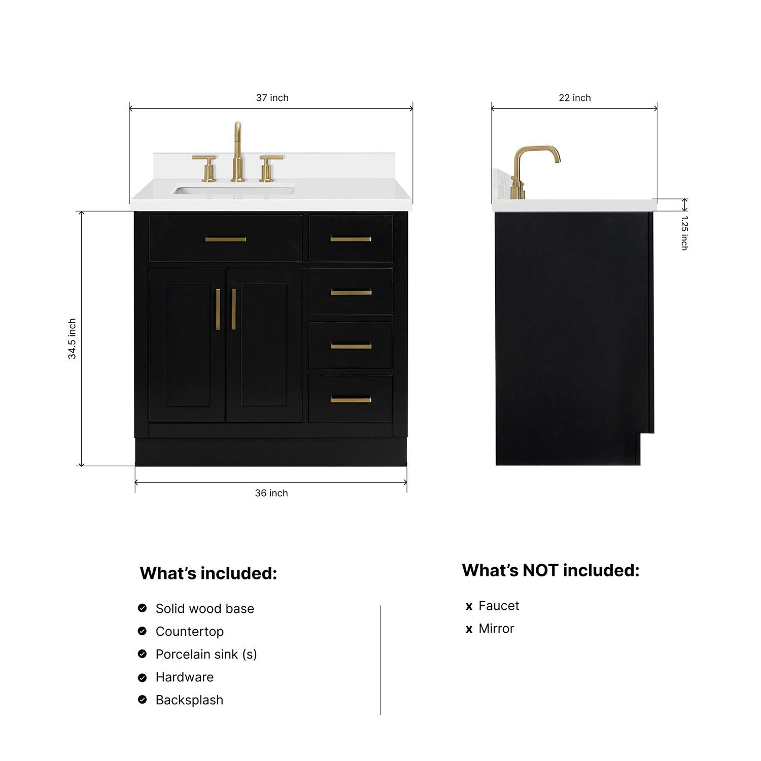 Isabella 36-Inch Black bathroom vanity dimensions