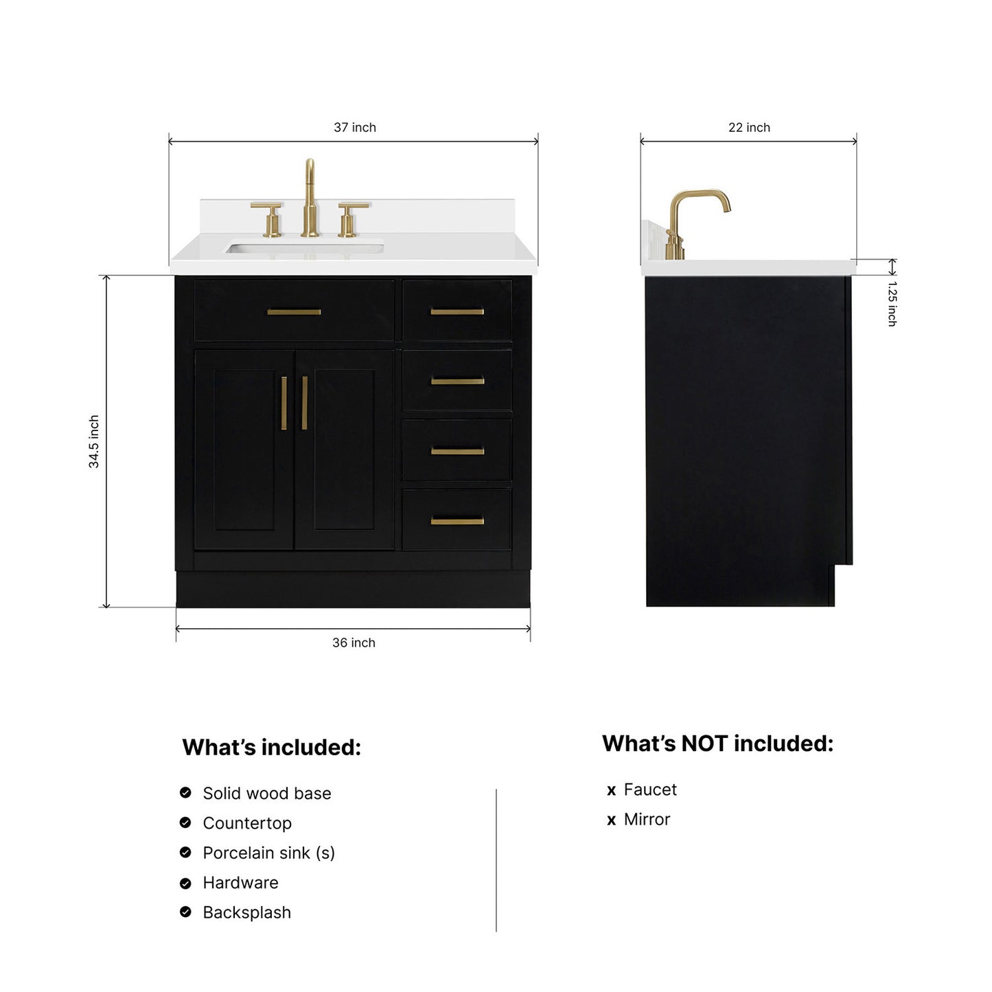 Isabella 36-Inch Black bathroom vanity dimensions