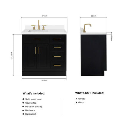 Isabella 36-Inch Black bathroom vanity dimensions