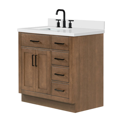 Isabella 36-Inch Brown Oak bathroom vanity on white background – product photo 4