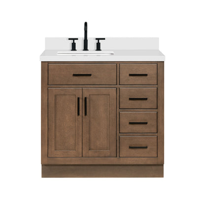 Isabella 36-Inch Brown Oak bathroom vanity on white background – product photo 3