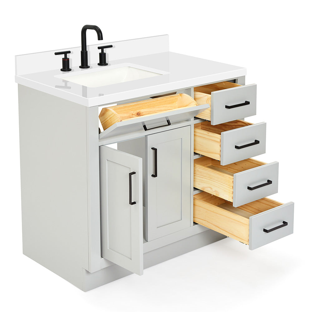 Isabella 36-Inch Grey bathroom vanity on white background – product photo 1