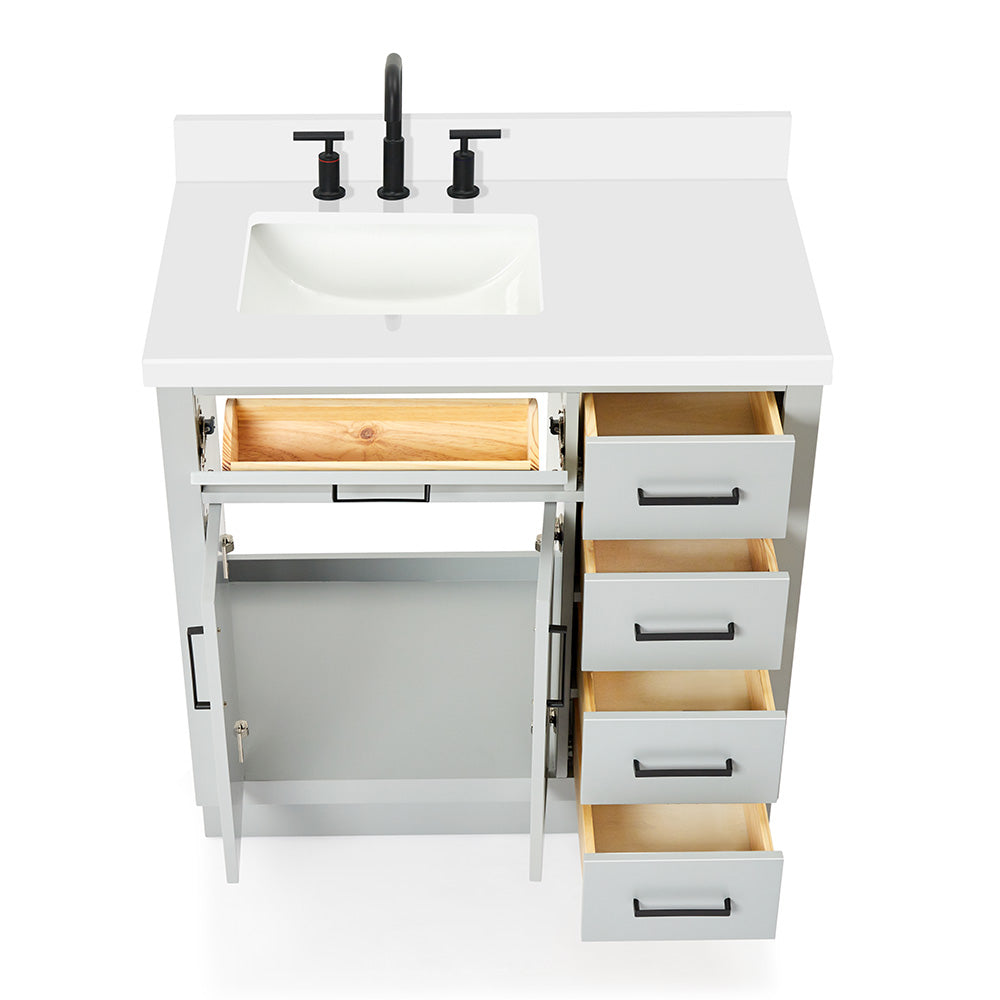 Isabella 36-Inch Grey bathroom vanity on white background – product photo 2