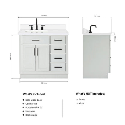 Isabella 36-Inch Grey bathroom vanity dimensions