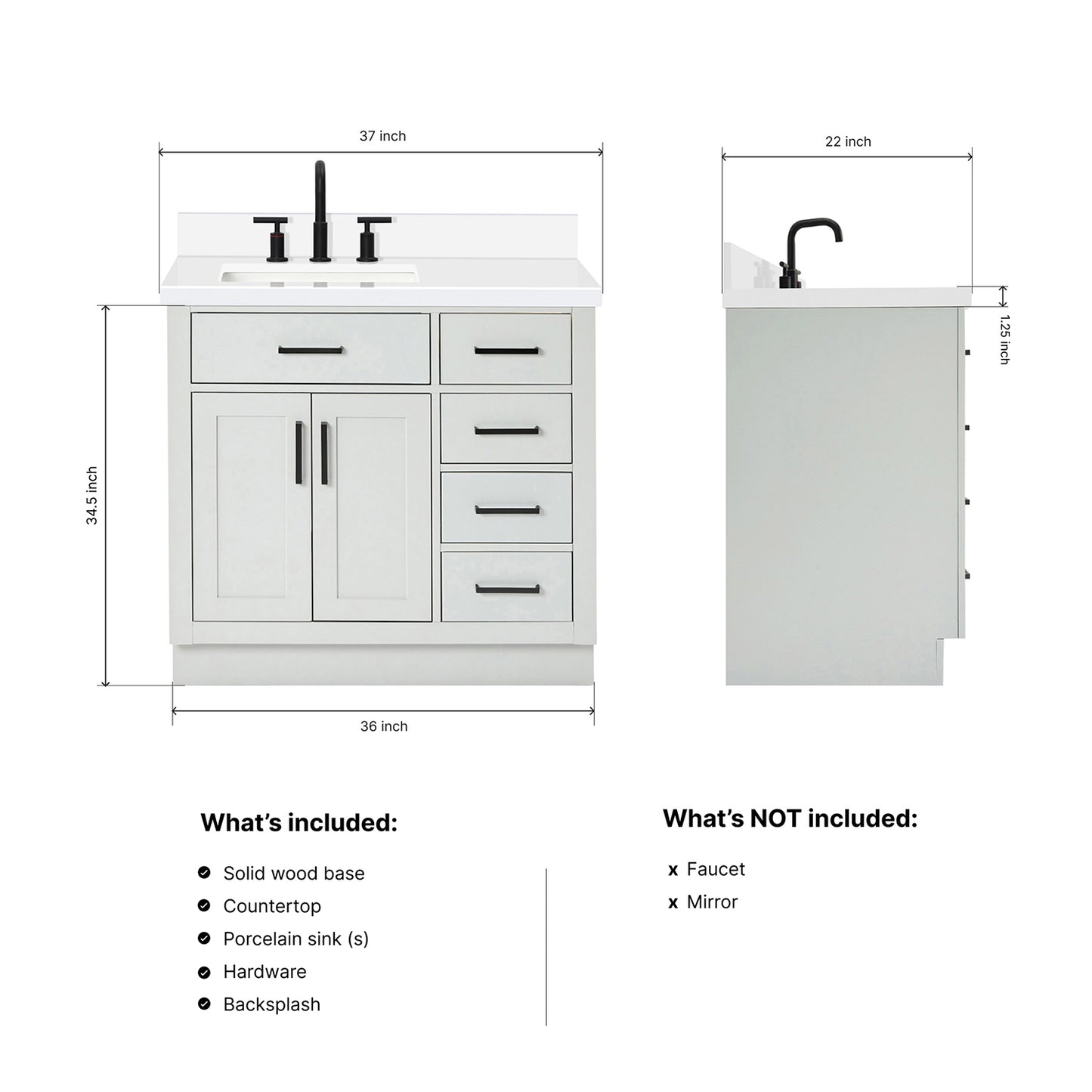Isabella 36-Inch Grey bathroom vanity dimensions