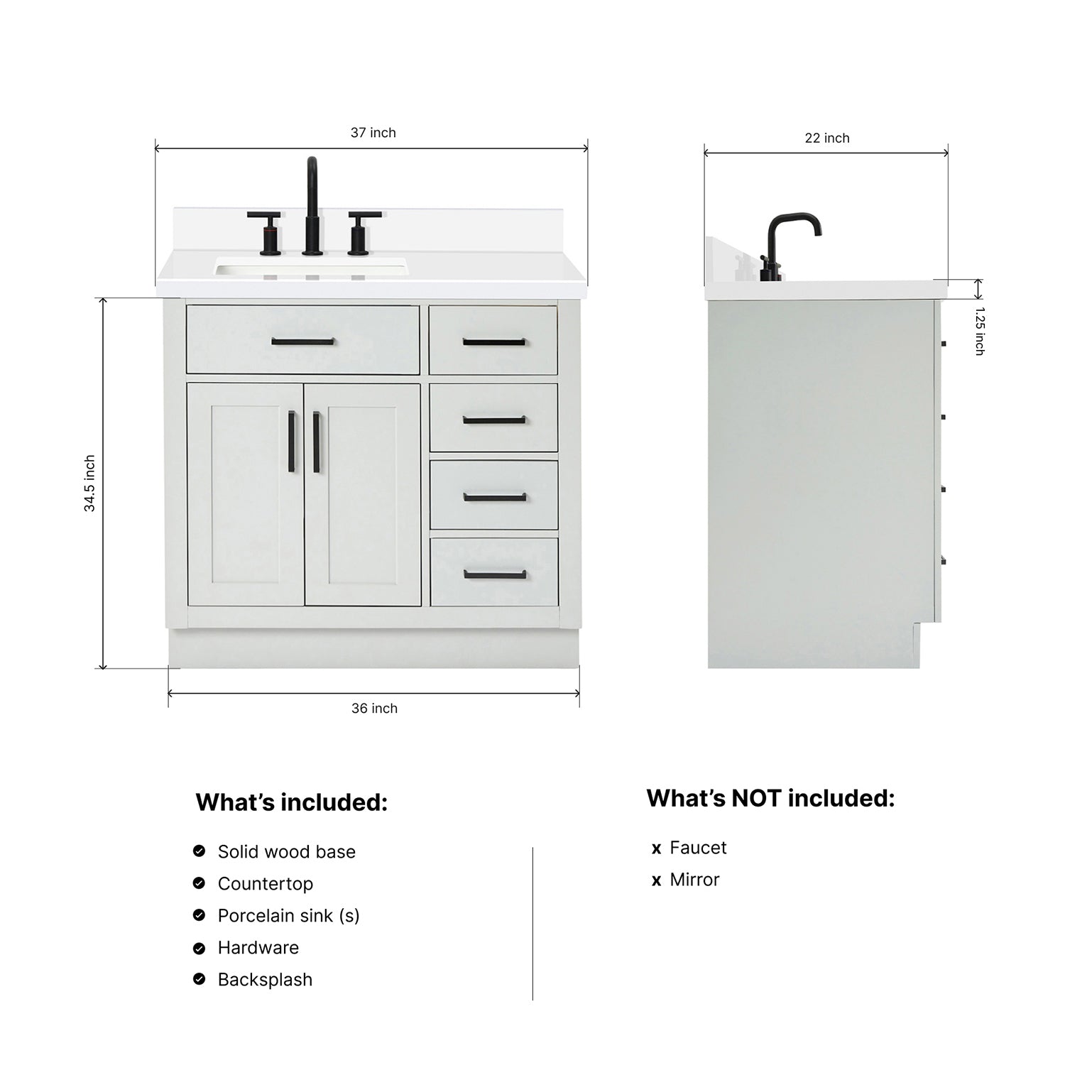 Isabella 36-Inch Grey bathroom vanity dimensions