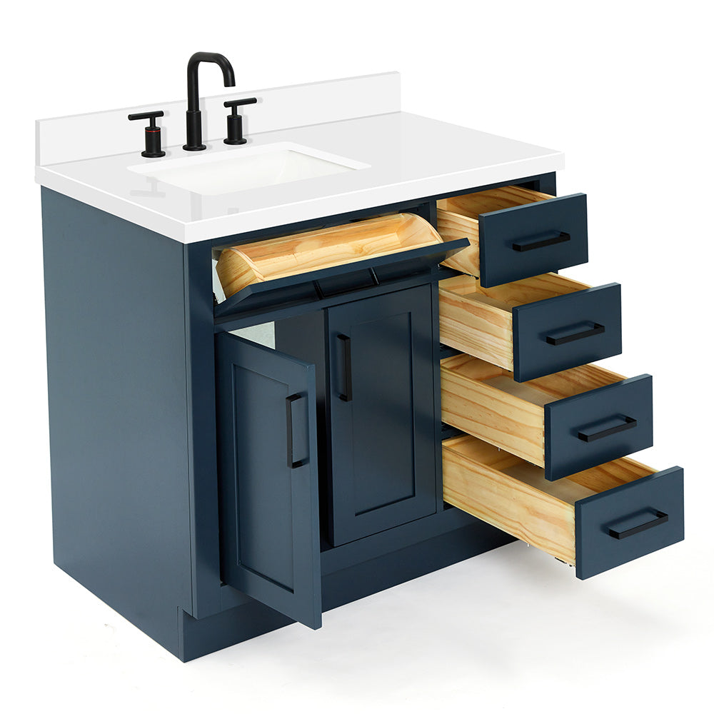 Isabella 36-Inch Midnight Blue bathroom vanity on white background – product photo 1