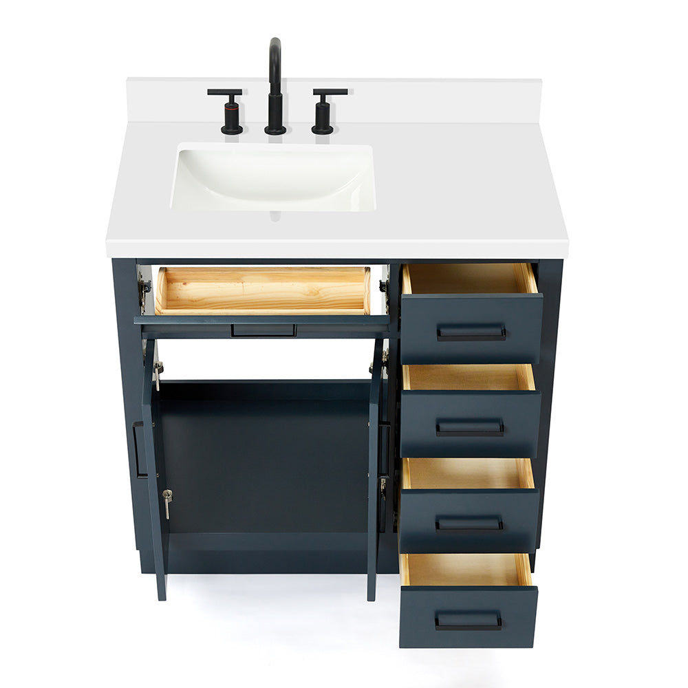 Isabella 36-Inch Midnight Blue bathroom vanity on white background – product photo 2