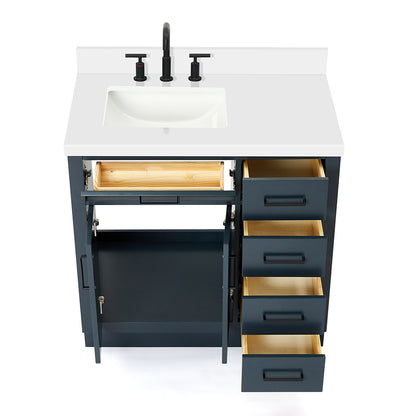 Isabella 36-Inch Midnight Blue bathroom vanity on white background – product photo 2
