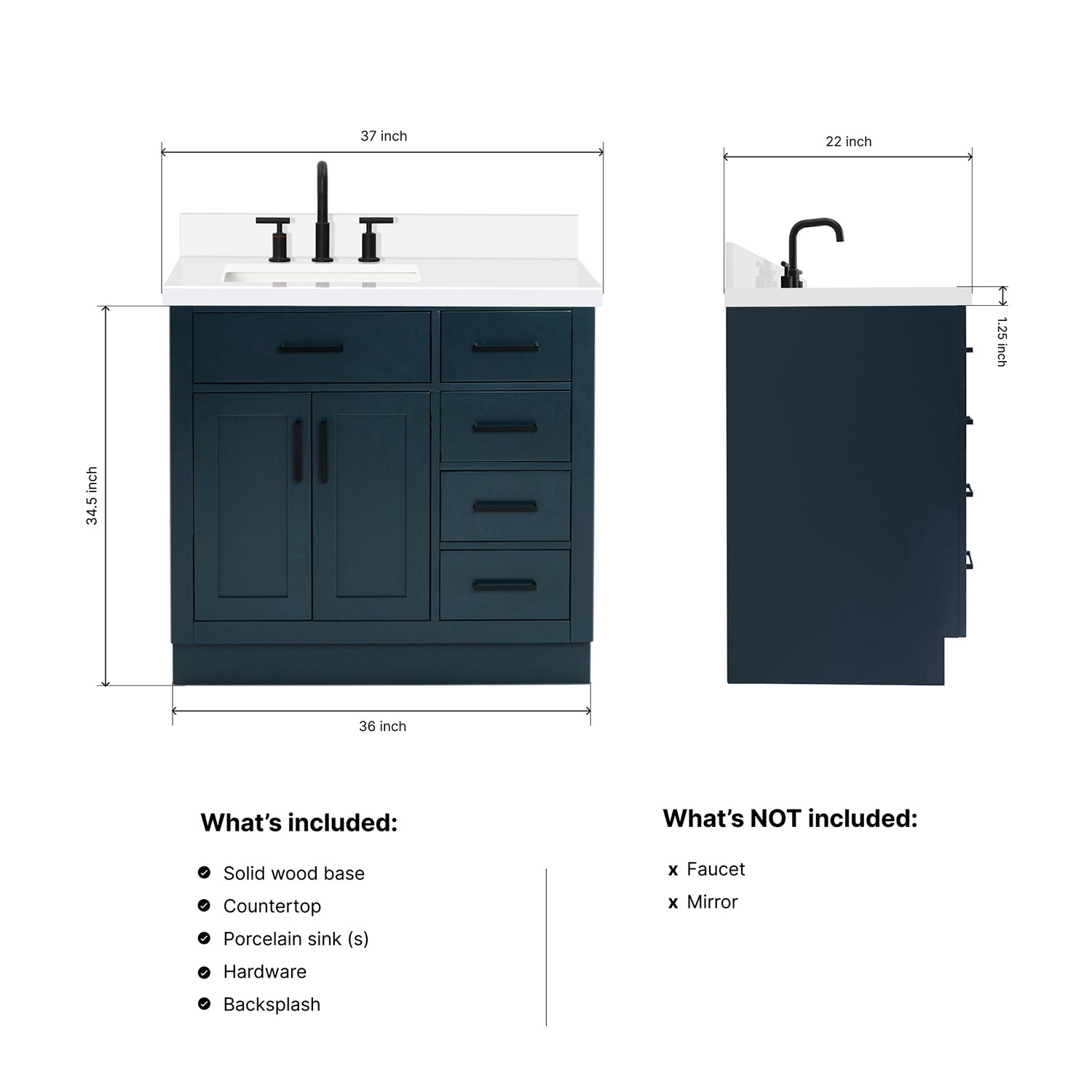 Isabella 36-Inch Midnight Blue bathroom vanity dimensions