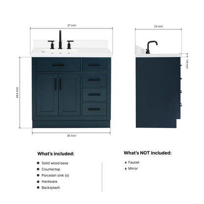 Isabella 36-Inch Midnight Blue bathroom vanity dimensions
