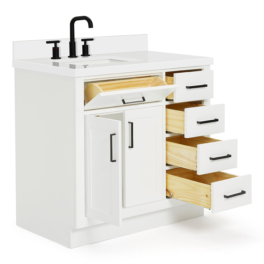 Isabella 36-Inch White bathroom vanity on white background – product photo 1