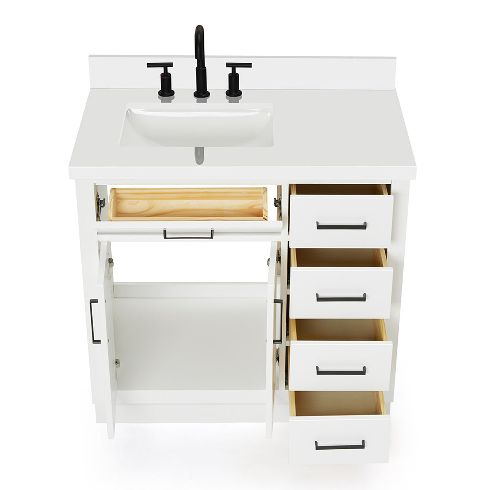 Isabella 36-Inch White bathroom vanity on white background – product photo 2