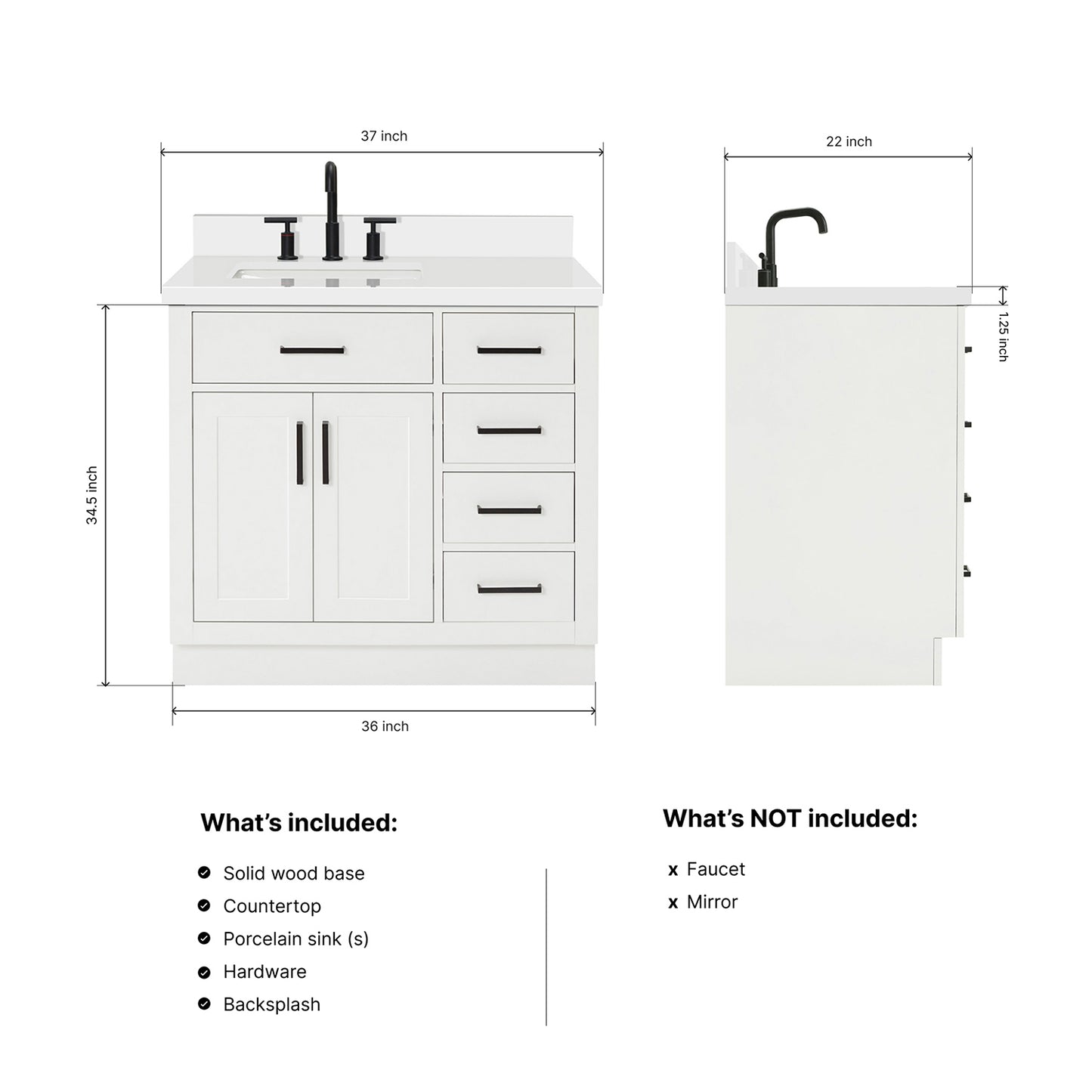 Isabella 36-Inch White bathroom vanity dimensions
