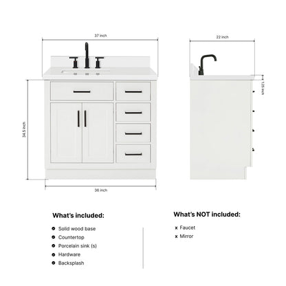 Isabella 36-Inch White bathroom vanity dimensions