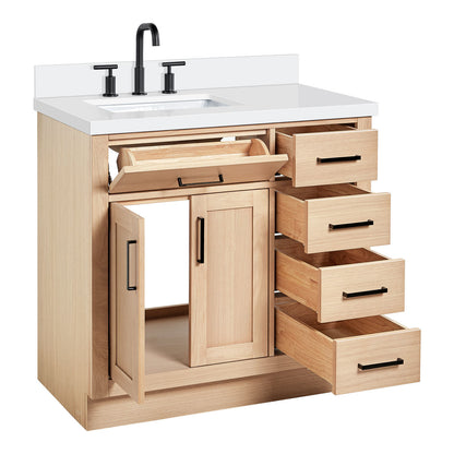 Isabella 36-Inch White Oak bathroom vanity on white background – product photo 1