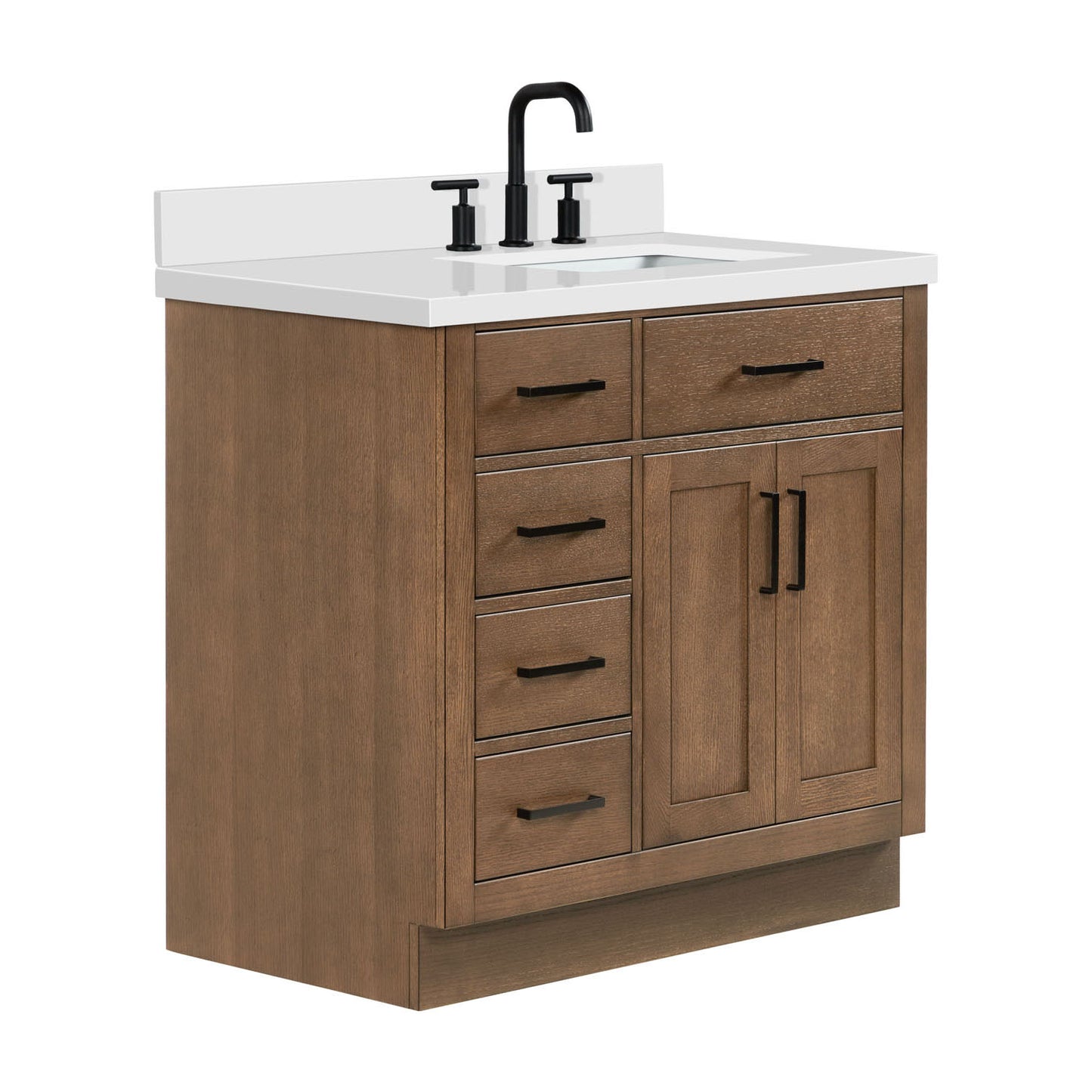 Isabella 36-Inch Brown Oak bathroom vanity on white background – product photo 4