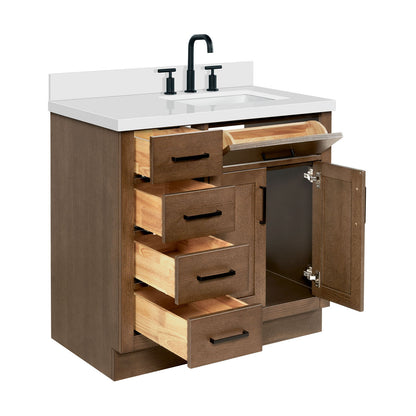 Isabella 36-Inch Brown Oak bathroom vanity on white background – product photo 6
