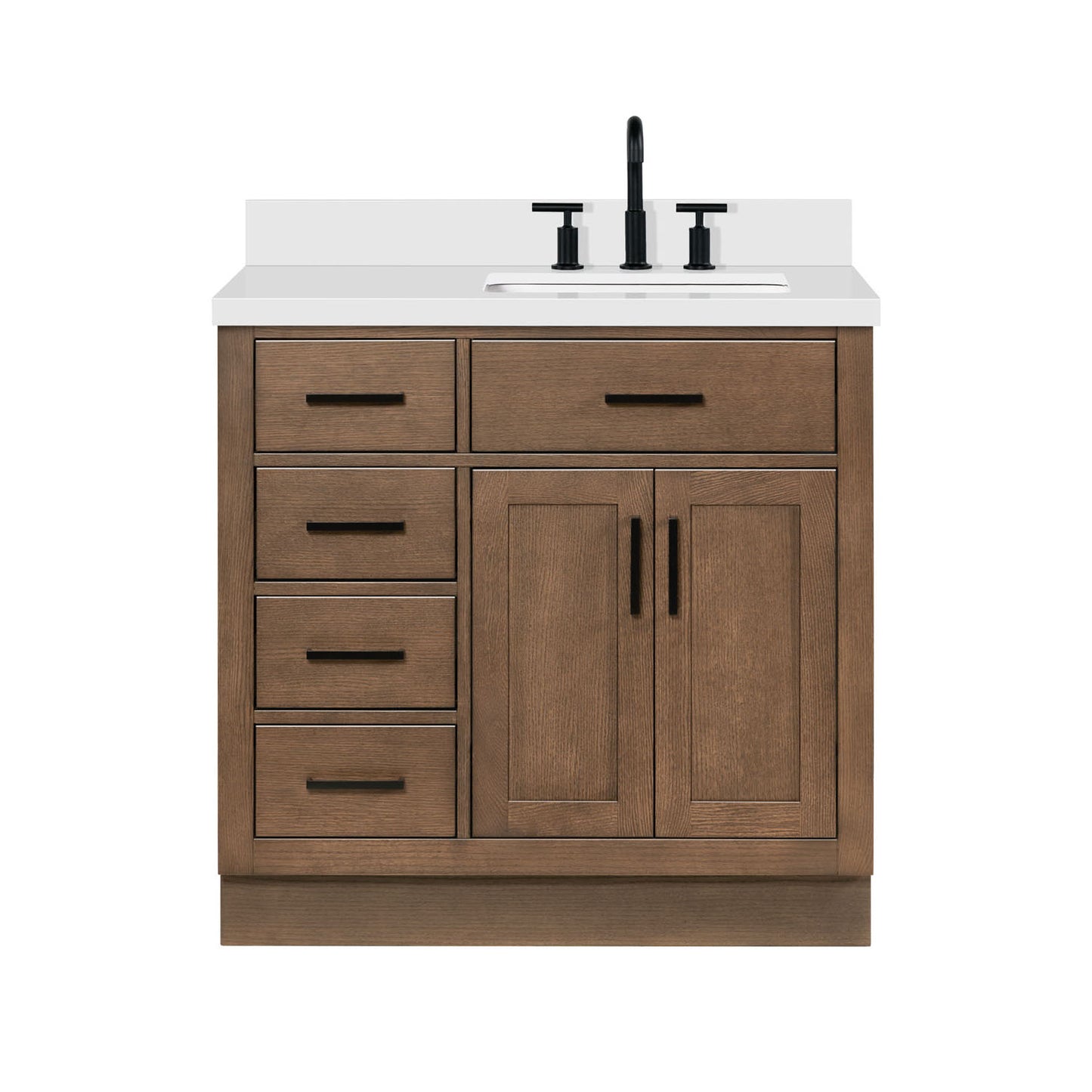 Isabella 36-Inch Brown Oak bathroom vanity on white background – product photo 3