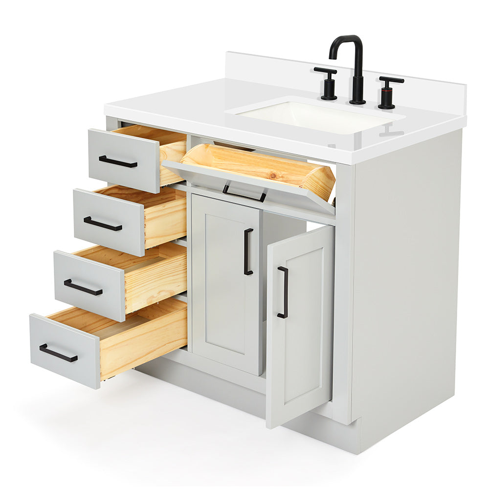 Isabella 36-Inch Grey bathroom vanity on white background – product photo 1