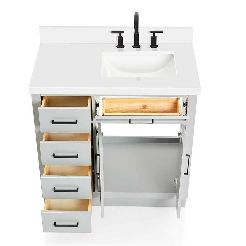 Isabella 36-Inch Grey bathroom vanity on white background – product photo 2