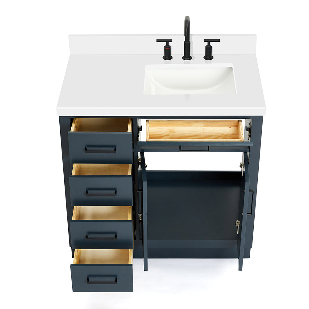 Isabella 36-Inch Midnight Blue bathroom vanity on white background – product photo 2