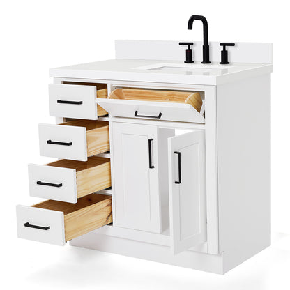 Isabella 36-Inch White bathroom vanity on white background – product photo 1