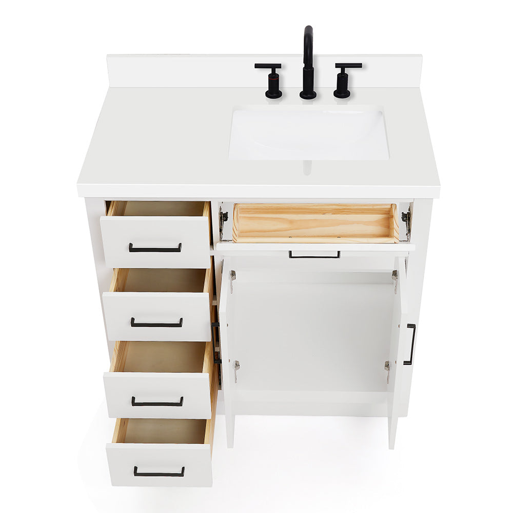 Isabella 36-Inch White bathroom vanity on white background – product photo 2
