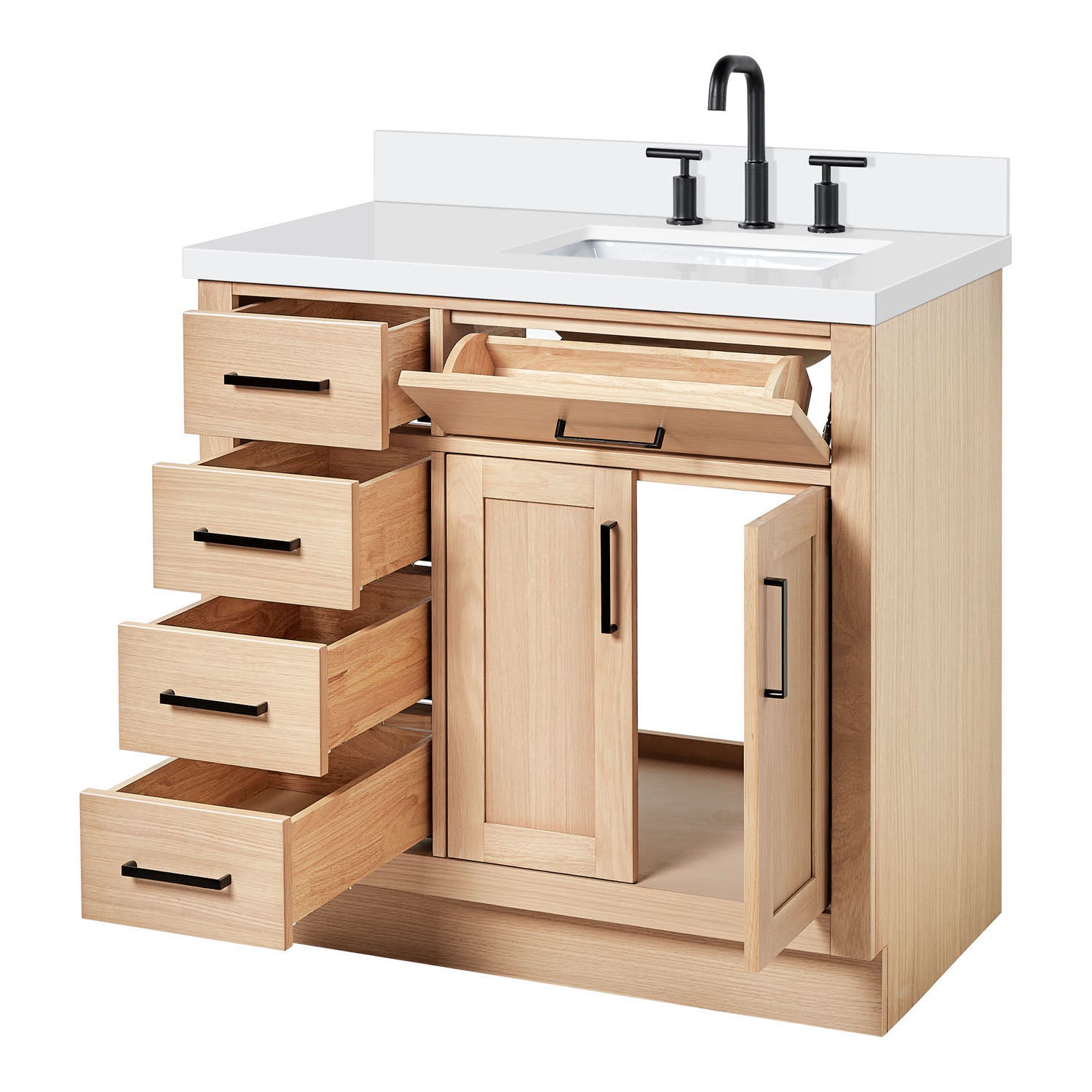 Isabella 36-Inch White Oak bathroom vanity on white background – product photo 1