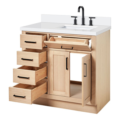 Isabella 36-Inch White Oak bathroom vanity on white background – product photo 1