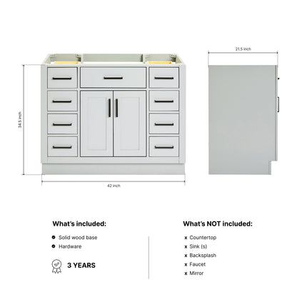 Isabella 42-inch Grey base cabinet on dimensions