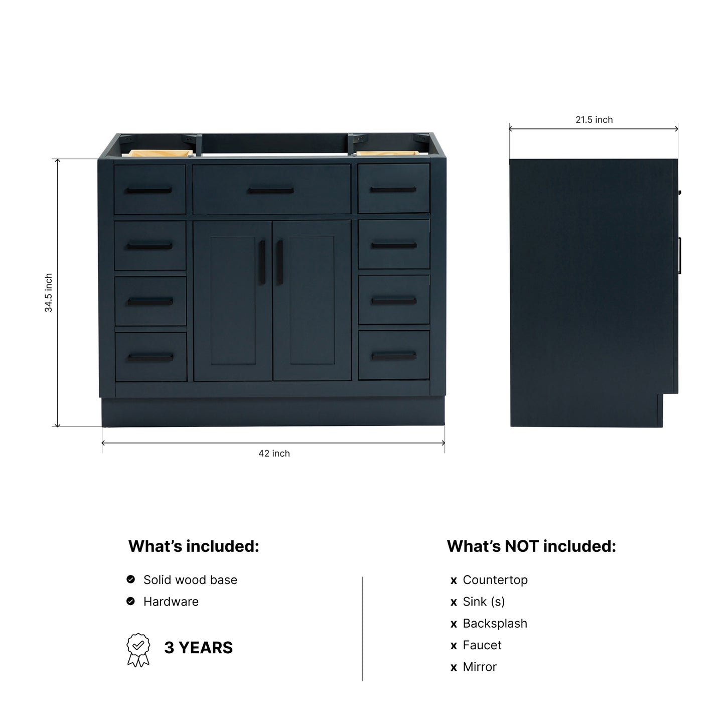 Isabella 42-inch Midnight Blue base cabinet on dimensions