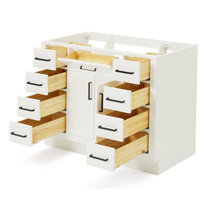 Isabella 42-inch White base cabinet on white back ground side view open door