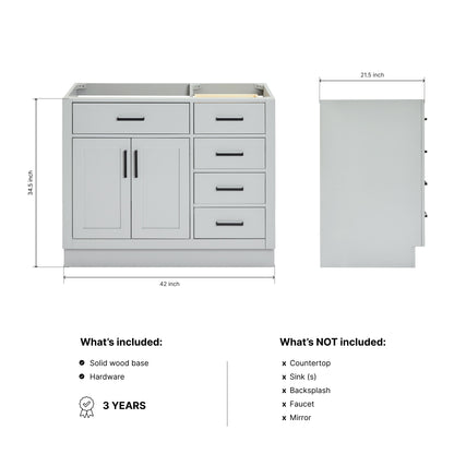 Isabella 42-inch Grey base cabinet on dimensions