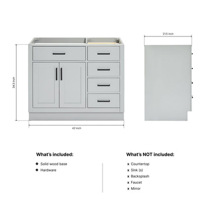 Isabella 42-inch Grey base cabinet on dimensions