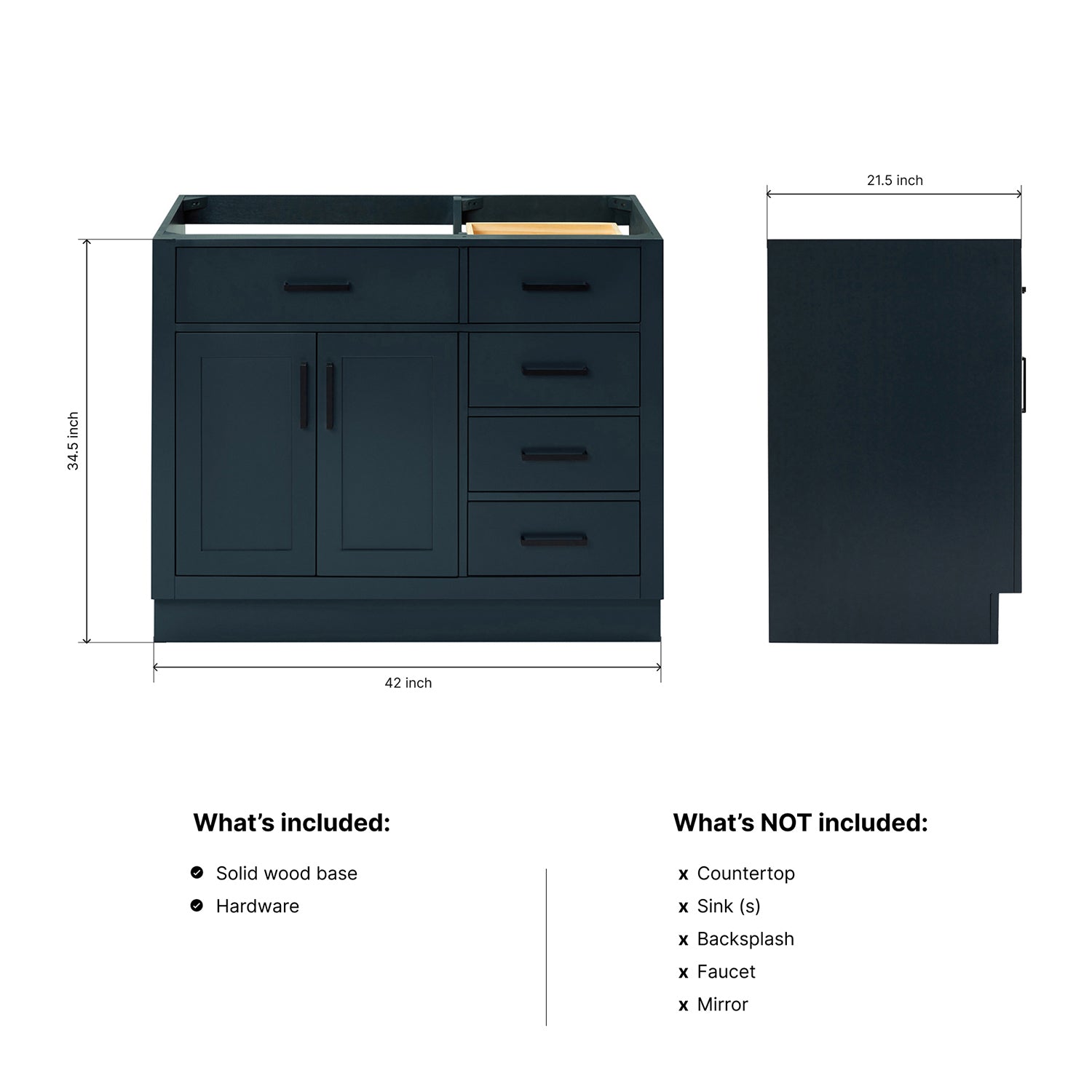 Isabella 42-inch Midnight Blue base cabinet on dimensions