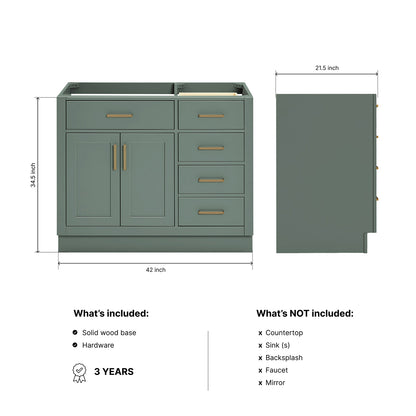 Isabella 42-inch Vintage Green base cabinet on dimensions