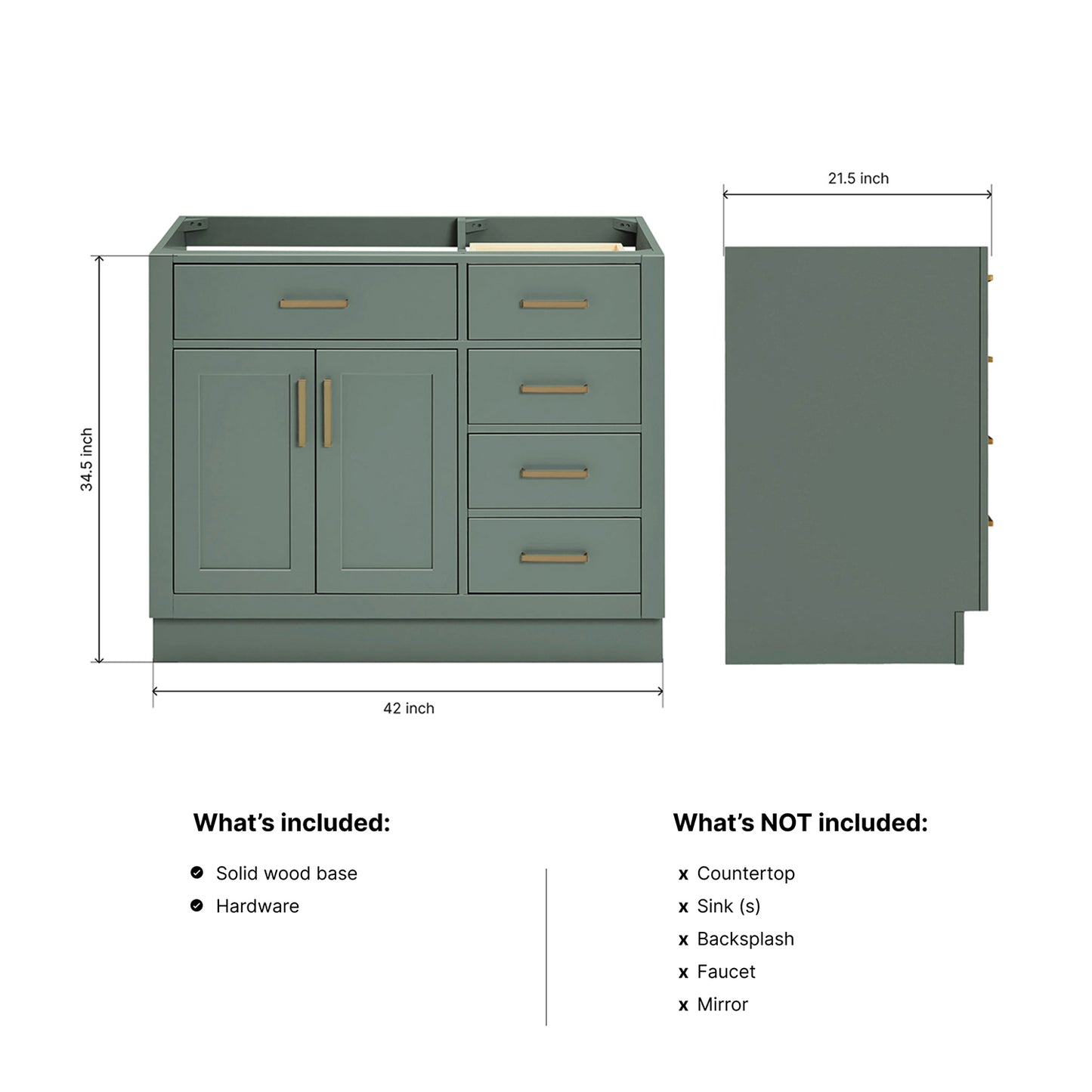 Isabella 42-inch Vintage Green base cabinet on dimensions