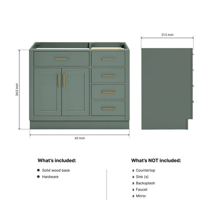 Isabella 42-inch Vintage Green base cabinet on dimensions
