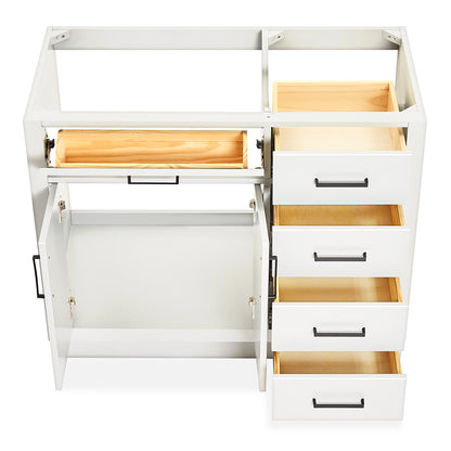 Isabella 42-inch White base cabinet on white back ground front view open door